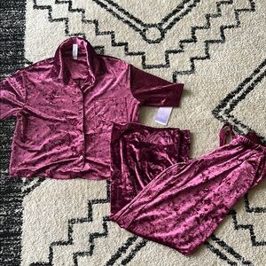 Stars Above Velvet Pajama Set in Deep Burgundy